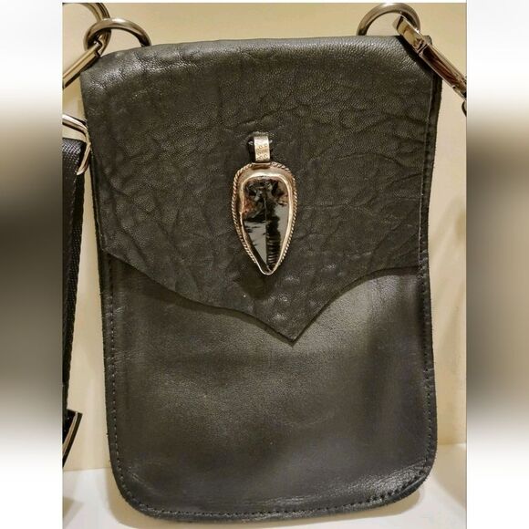 NWT Evoke Aspen "Paulina" Black Stingray  Leather w/Agate Crossbody Bag Ret.$240 - Picture 4 of 8